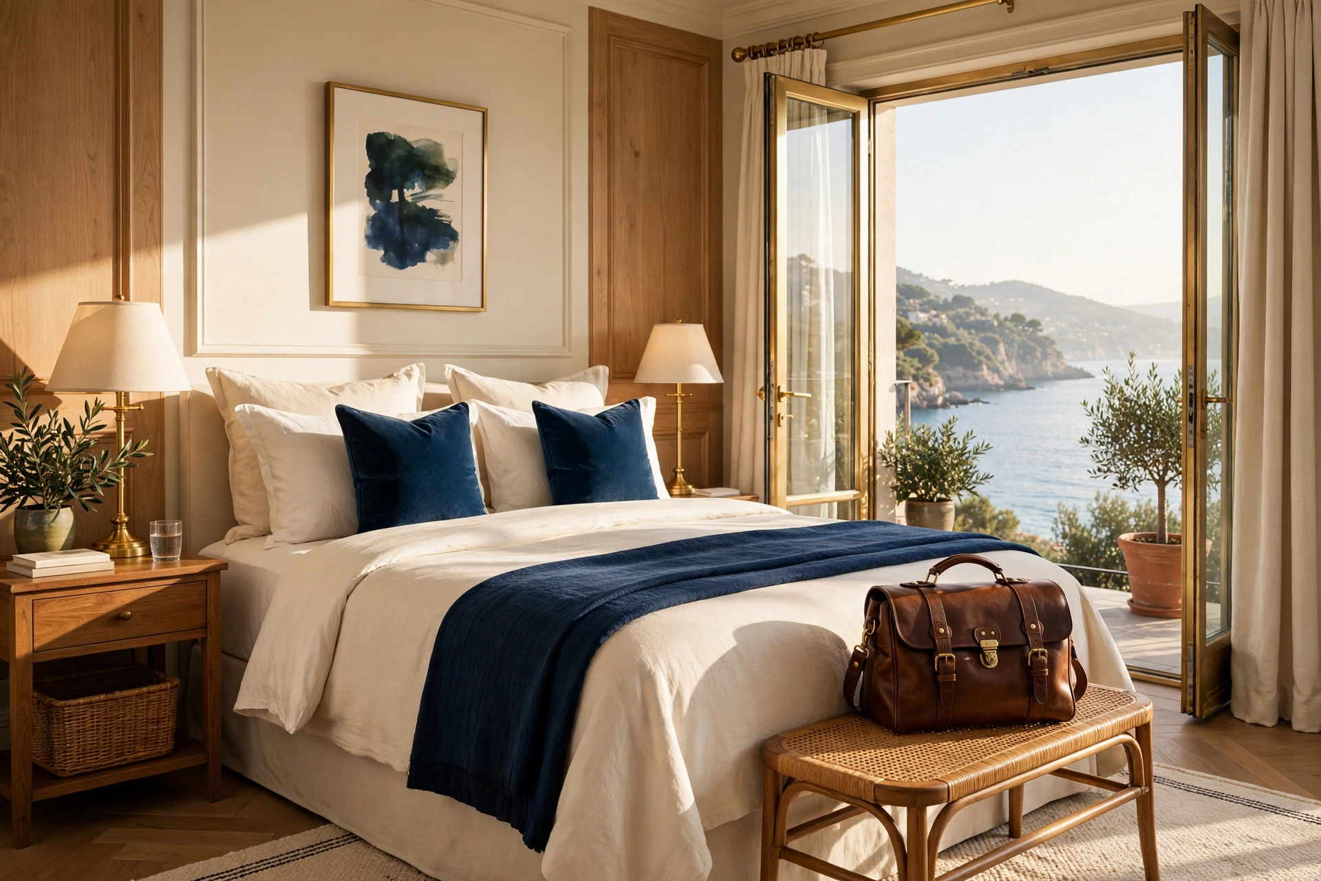 Boutique hotel room in warm morning light