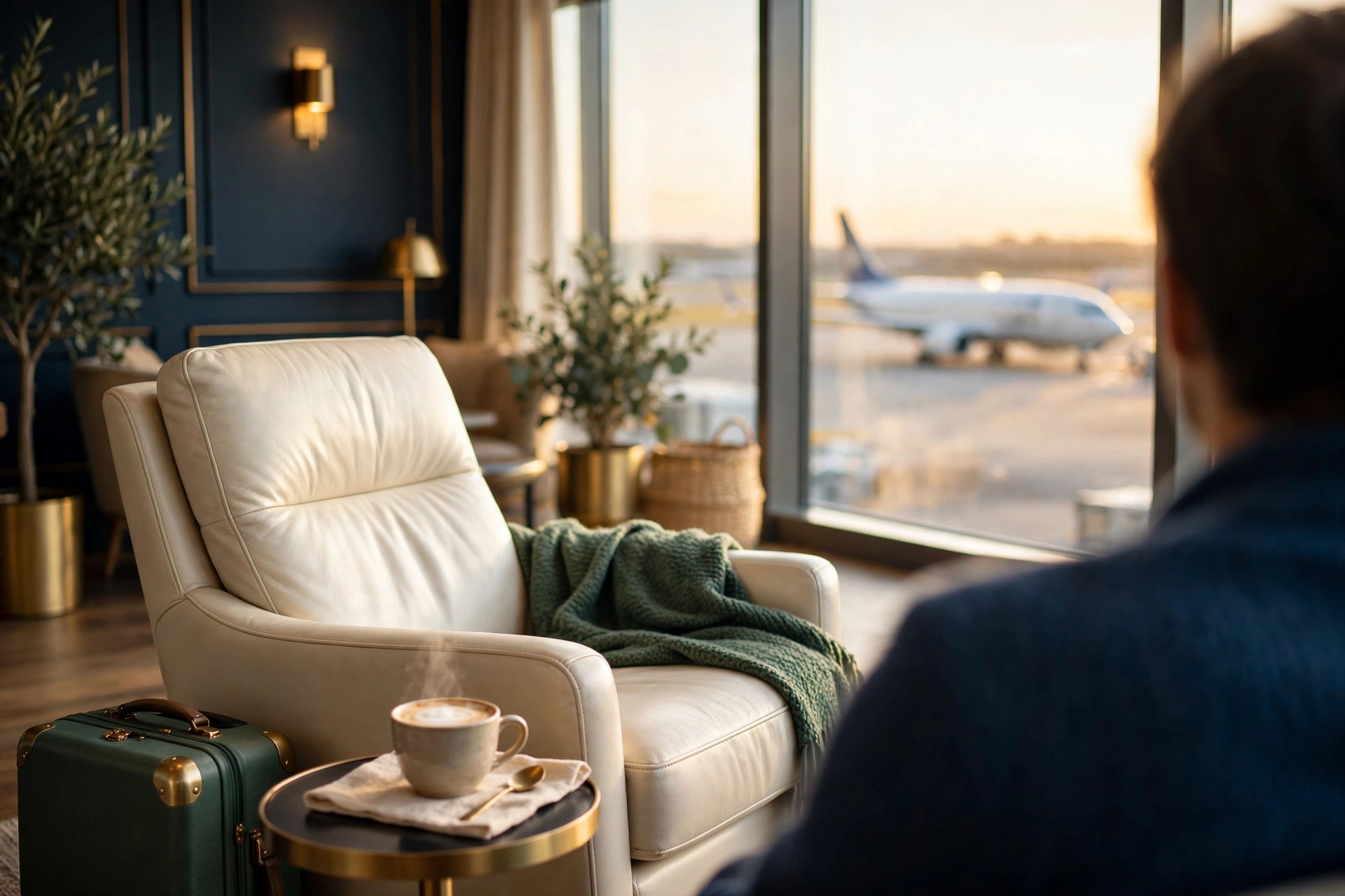 Airport lounge at golden hour